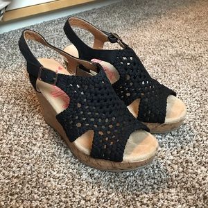 Open toed, black wedges. Size 6.5